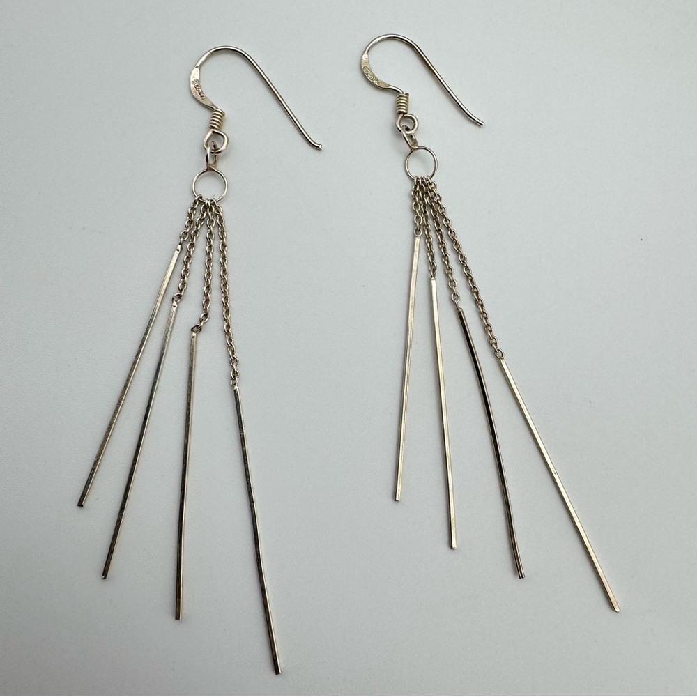 Sleek Sterling Silver Chain & Bar Tassel Dangle Earrings